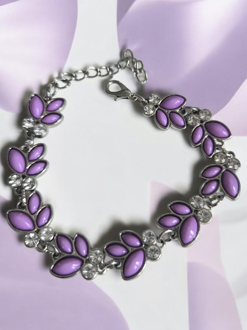 Lavender Petal Crystal Link Bracelet